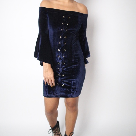 Blue velvet Dress - Picture 1 of 8